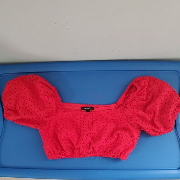 Forever 21 Red off the shoulder puff crop top - Picture 1 of 3